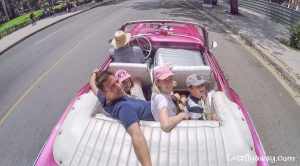 american vintage car ride in cuba with kids