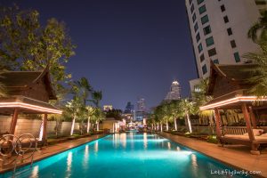 Peninsula Bangkok pool at night